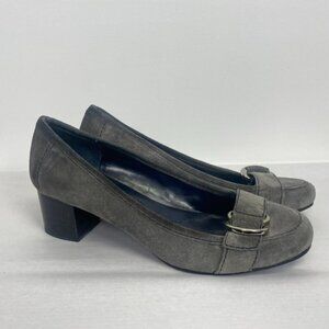 Vintage Enzo Angiolini Gray Suede Block Heels